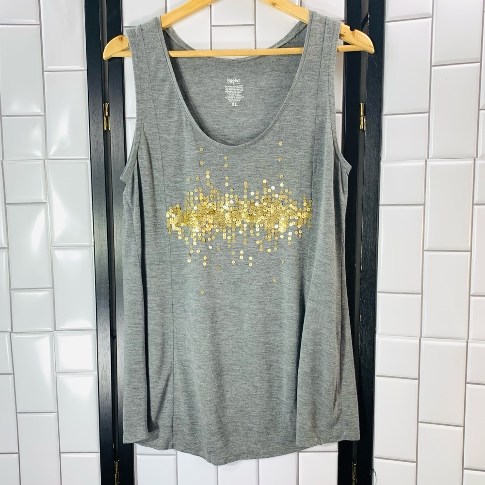 MOSSIMO Size XL Gray Tank Top Front Gold Sequin